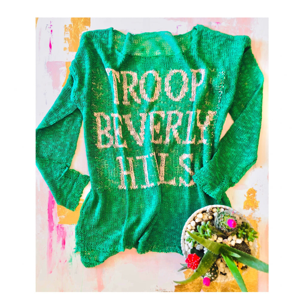 TROOP BEVERLY HILLS Jade Green Open Knit Summer Weight Sweater - James ...