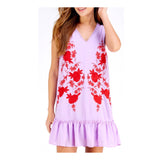 Lilac & Poppy Red Floral Embroidered Ruffle Drop Hem Dress