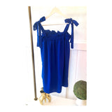 Royal Blue Ruffle Bust Woven Tie Shoulder Dress