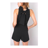Black Ruffle Neck Romper with Bow Back & POCKETS