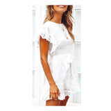 White Eyelet Ruffle Slide Hem Dress with Tie Waist