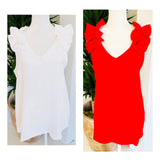 White OR Tomato Red Accordion Sleeve Tops