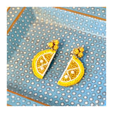 Yellow Beaded & Jeweled Lemon Earrings