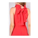 Coral Ruffle Neck Romper with Bow Back & POCKETS