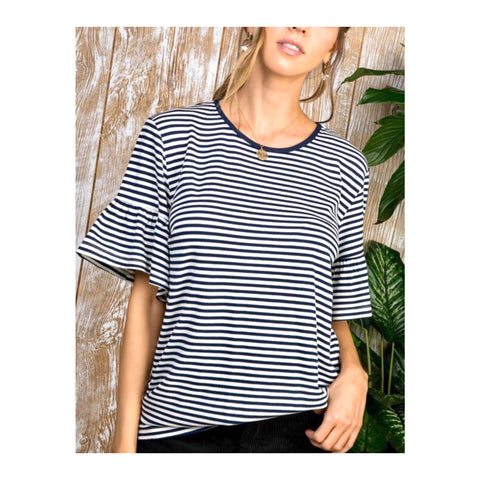 Navy OR Yellow & White Stripe Bell Sleeve Pique Tee