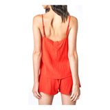 Embroidered Bright Coral & Orange Scalloped Hem Ruched Front Linen Cami (matching shorts sold separately)
