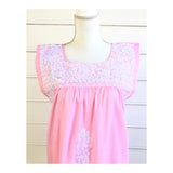 Pink & White Embroidered Textile Dress with POCKETS
