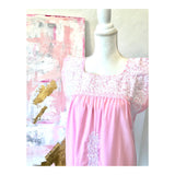 Pink & White Embroidered Textile Dress with POCKETS