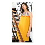 Marigold EMBROIDERED Birds of Paradise Halter Dress with Tassels