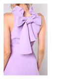 Lavender Ruffle Neck Romper with Bow Back & POCKETS
