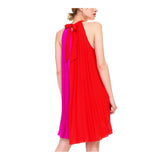 Red & Magenta Pleated Halter Dress with Bow Back