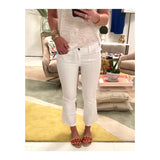 White Cropped Flare Raw Hem Midrise Jeans