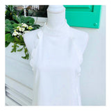 White Halter Shift Dress with Front & Rear Scalloped Columns
