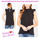 Black Ruffle Neck & Sleeve Top with Keyhole Back