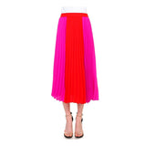 Magenta & Red Pleated Midi Skirt