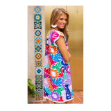 White & Multicolor Birds of Paradise EMBROIDERED Textile Dress