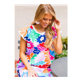 White & Multicolor Birds of Paradise EMBROIDERED Textile Dress