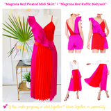 Magenta & Red Pleated Midi Skirt