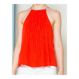 Tomato Red & METALLIC GOLD Pinstripe Halter Top with Open Ruffle Back