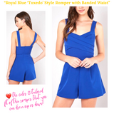 Royal Blue ‘Tuxedo’ Style Romper with Banded Waist & POCKETS