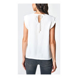 White Pleated Sleeve Blouse with Keyhole Tie Back