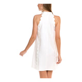 White Halter Shift Dress with Front & Rear Scalloped Columns