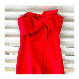 Poppy Red Bow Front Romper with Banded Waist & Peekaboo Back