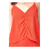Embroidered Bright Coral & Orange Scalloped Hem A-Line Linen Shorts (matching top sold separately)