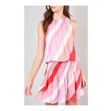 Pink & Coral Stripe Smocked Drop Waist Halter Dress